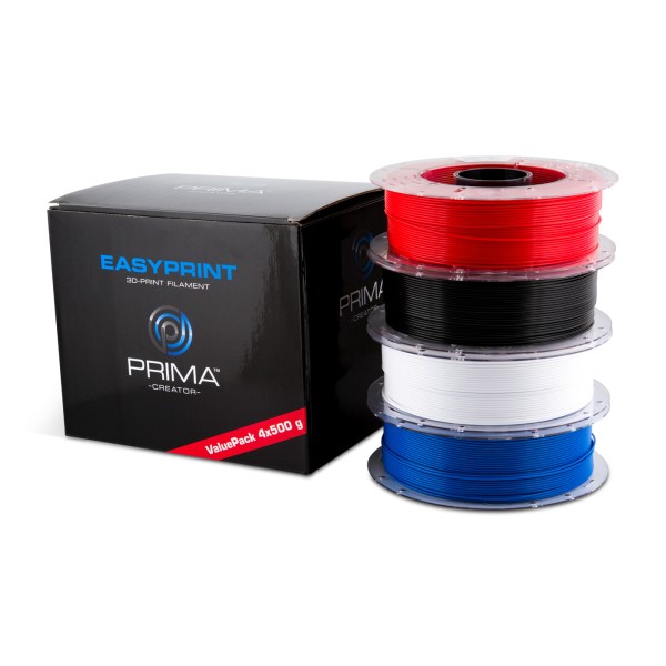 EasyPrint PLA Value Pack Standard - 1.75mm - 4x 500 g (Total 2 kg) - Weiß, Black, Red, Blau