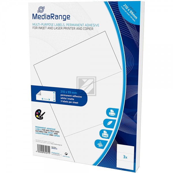 MEDIARANGE ETIKETTEN 210x99mm WEISS MRINK142 150Stk universal stark haftend