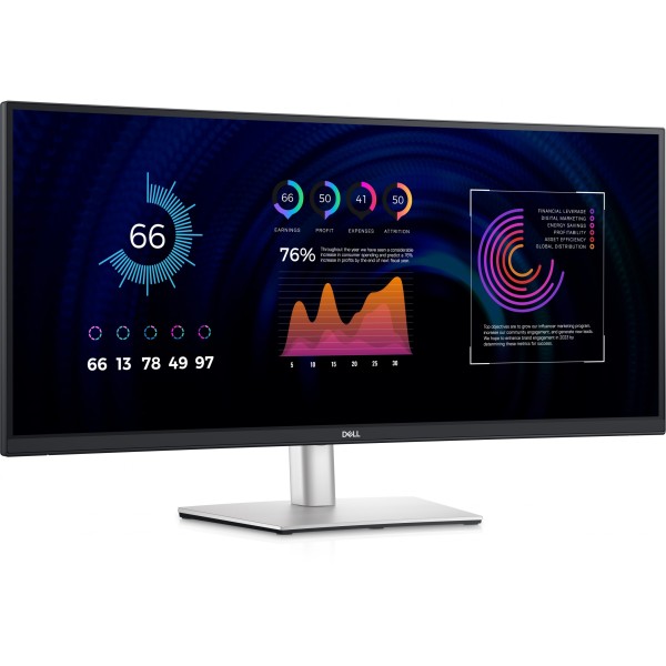 86,4cm/34" (3440x1440) Dell P3424WE WQHD IPS Curved 21:9 60Hz 5ms HDMI DP USB-Hub VESA Black/Silver