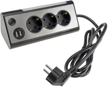 3-fach Steckdosenblock + 2x USB, silber 250V~/ 16A, Aufbaumontage, 1,5m Kabel