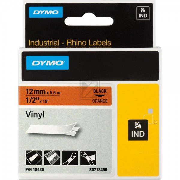 Dymo Farbiges Vinylband 12mm schwarz/orange (18435)