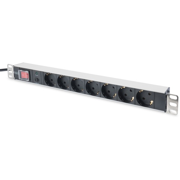 Steckdosenleiste Aluminium PDU 1U Digitus 16A, 4000W, 250VAC 50/60Hz, 7x Schutzkontakt, Überlastschu