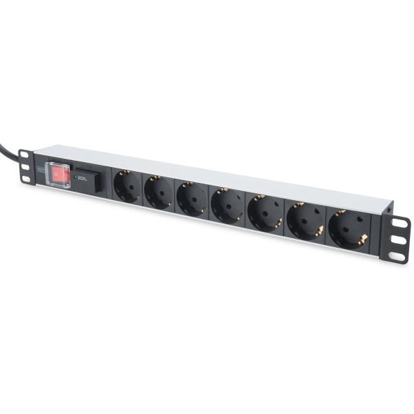 Steckdosenleiste Aluminium PDU 1U Digitus 16A Plug, 250VAC 50/60Hz, 7-fach, mit Schalter, Überspannu