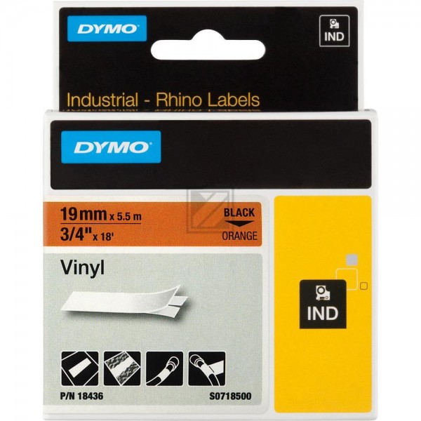 Dymo Farbiges Vinylband 19mm schwarz/orange (18436)